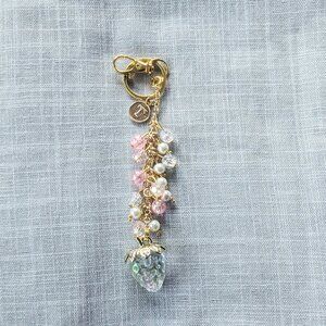 STRAWBERRY FRUIT BAG/ PURSE CHARM GOLD IRIDESCENT PERSONALIZED "T" KEYCHAIN